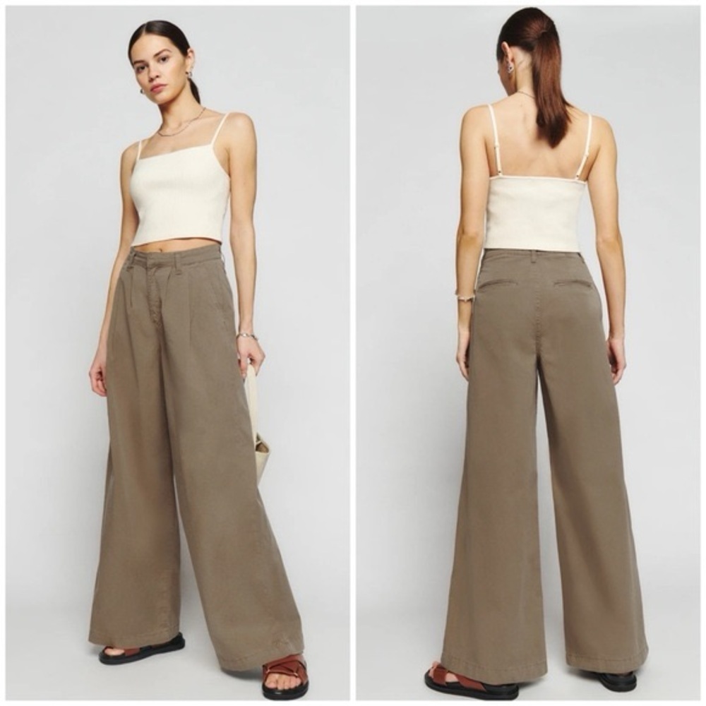 Reformation Lowe Super Wide Leg Pants Mushroom Color Size 25